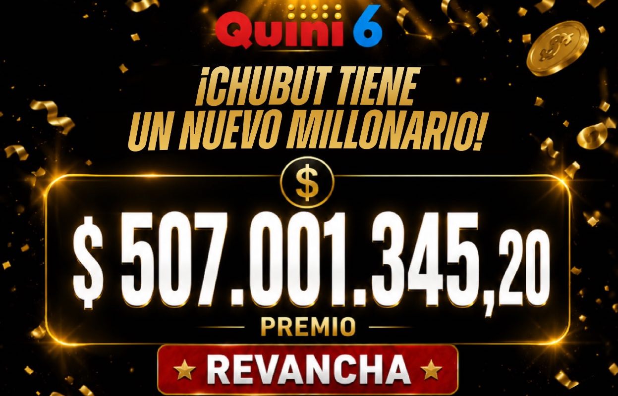 La suerte volvió a sonreírle a Chubut: un apostador ganó más de $507 millones en el Quini 6